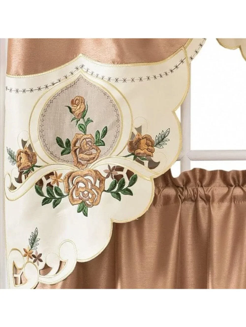 Rose Melody Kitchen Curtain Set - 3pcs Swag & 24